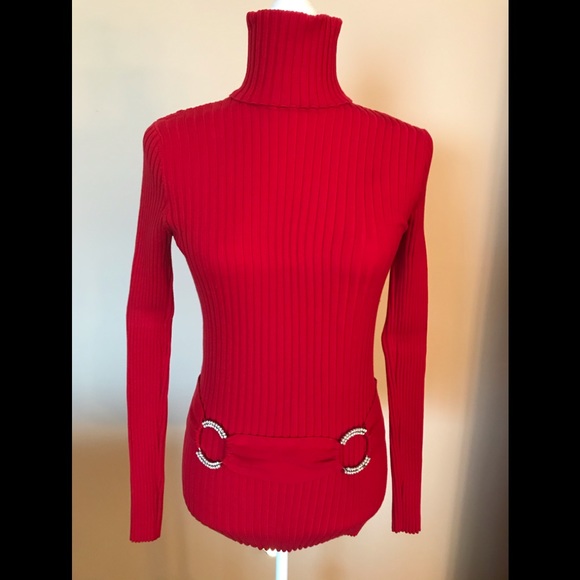 Ribbed turtleneck with attached rhinestone belt - Picture 1 of 5